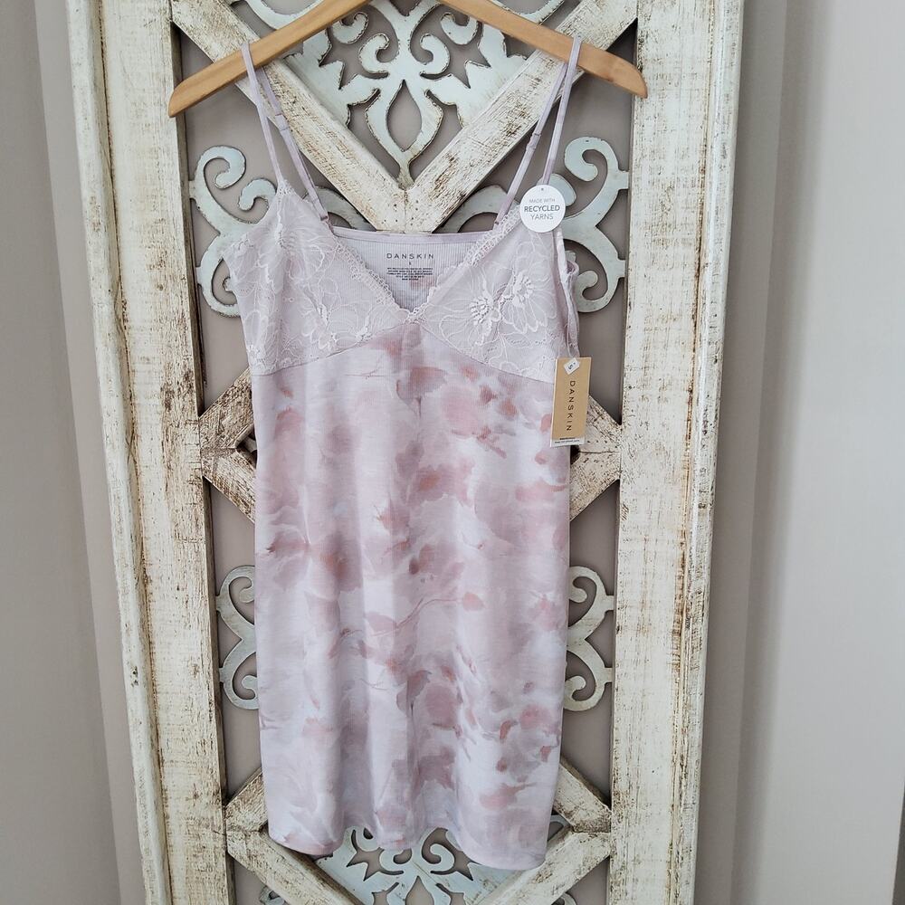 Danskin Cottagecore Coquette Spring Floral Ribbed Lace Chemise Nightgown Small